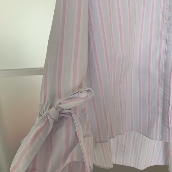 Topshop button-down blouse with tie cuffs. Lavender, pink, and white stripe. US8 - Picture 2 of 5